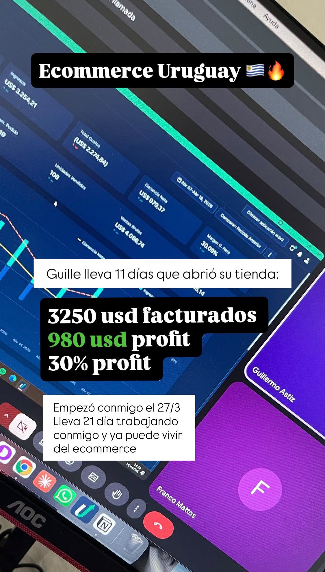 Guille: 3.250 usd en 11 días