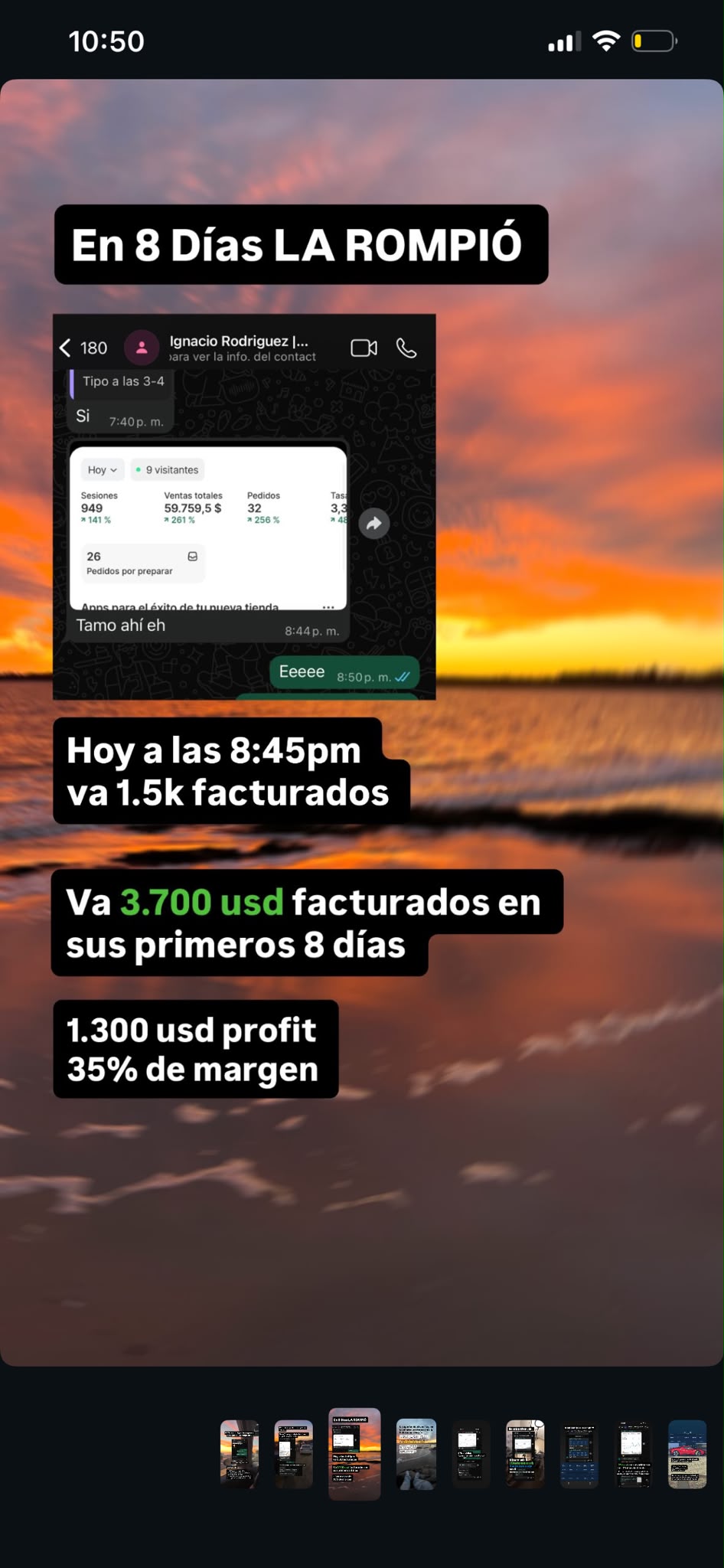 Ignacio: 3.700 usd en 8 días