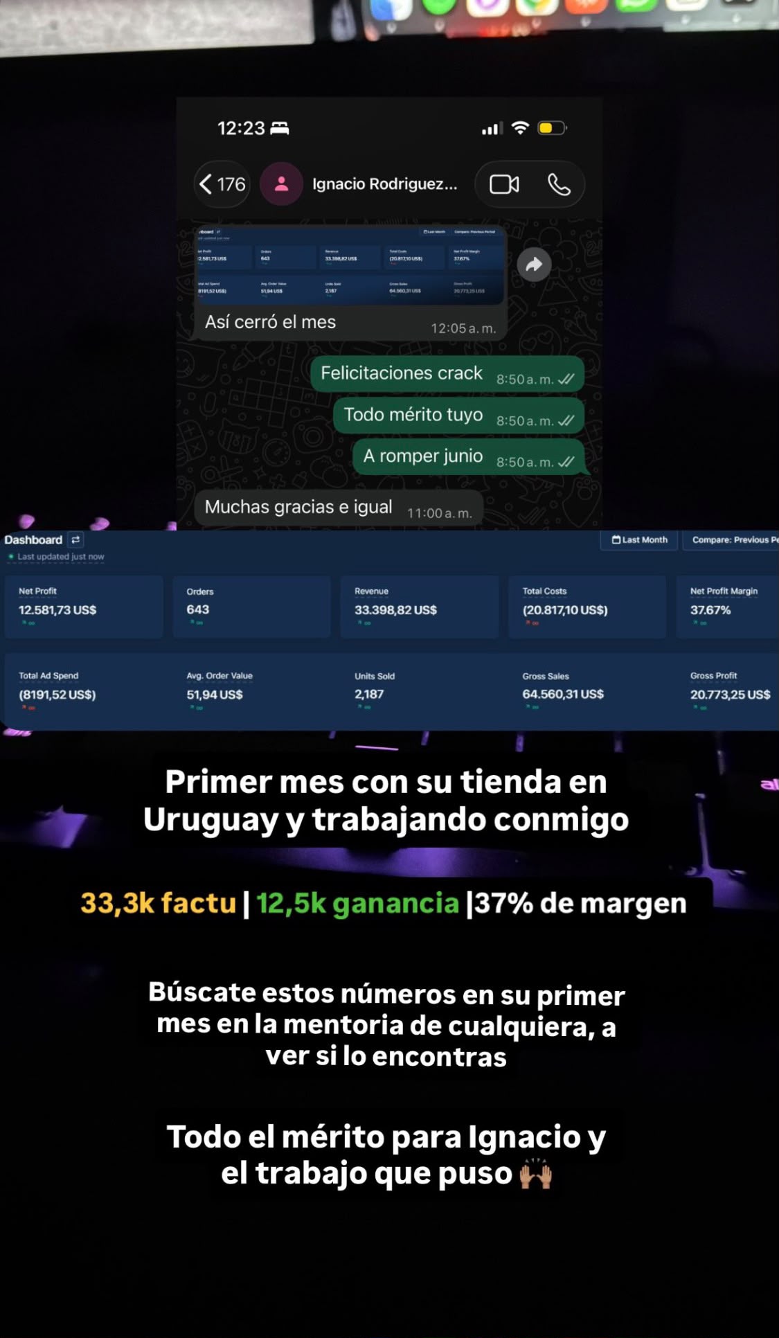 Ignacio: primer mes 33,3k facturado
